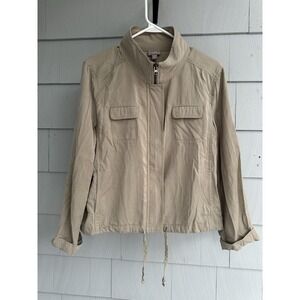 J.Jill Lightweight Jacket L Petite Tan 100%‎ Tencel Zip Front Utility